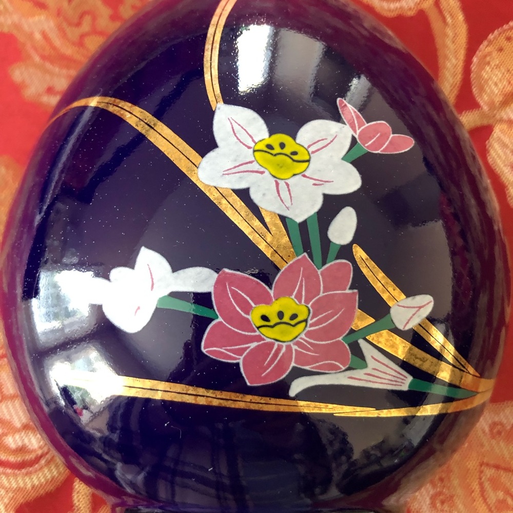 Flowered Vase Vintage Japanese Oriental Porcelanite Blue Cobalt Color 10".cj8 - Picture 4 of 5